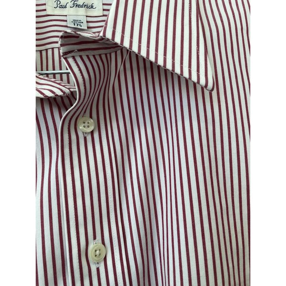Paul Fredrick Stripe Button Down Shirt Men 17 1/2 White Red Career Office Preppy - Picture 4 of 8